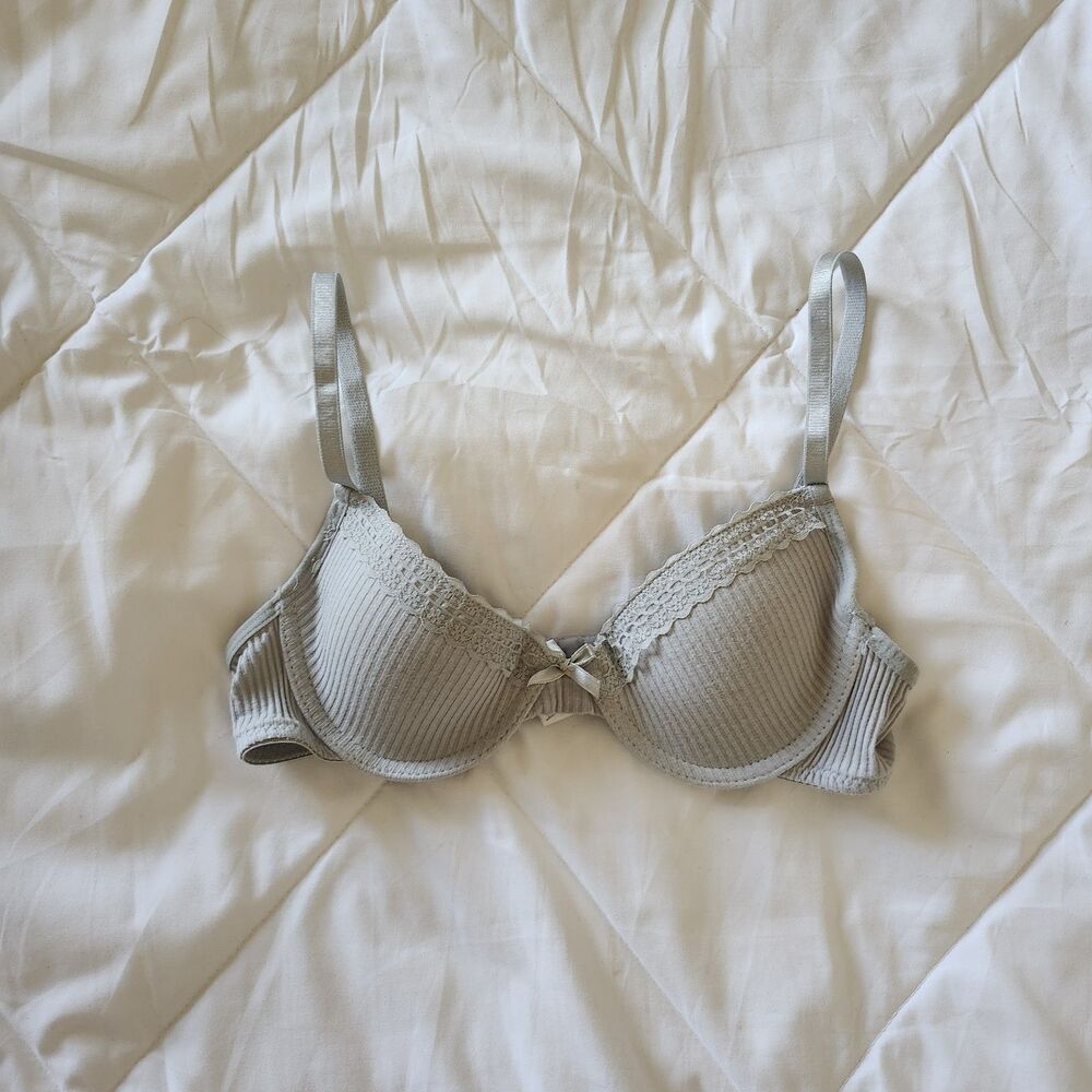Tahari Gray Ribbed Lace Balconette Bra 34A